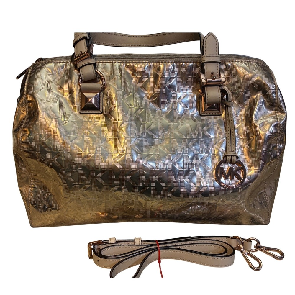 Michael Kors Satchel Women Large Rose Gold Good Metallic Embossed Logo Handbag